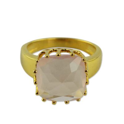 Rose Quartz and Gold Vermeil Ring from India