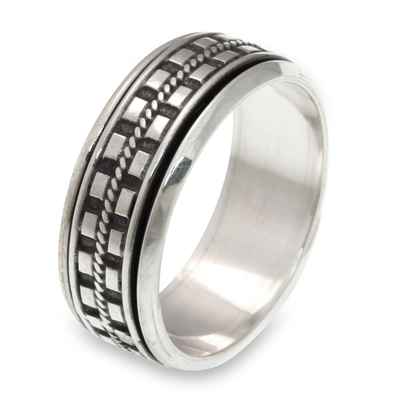 Hand Crafted Sterling Silver Spinner Meditation Ring for Men
