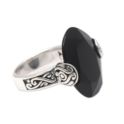 Oval Onyx and Sterling Silver Cocktail Ring from Bali