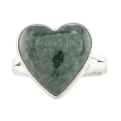 Heart-Shaped Dark Green Jade Cocktail Ring from Guatemala