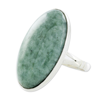 Handcrafted Minimalist Forest Green Jade and Silver Ring