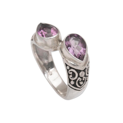 Teardrop Amethyst and Silver Cocktail Ring from Bali