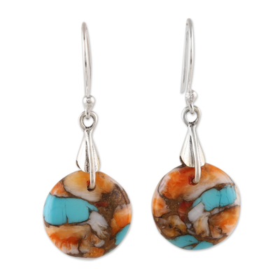 Circular Composite Turquoise Dangle Earrings from India