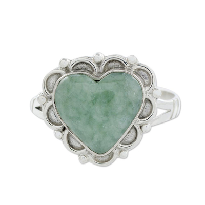 Jade Hearts on Sterling Silver Handcrafted Ring