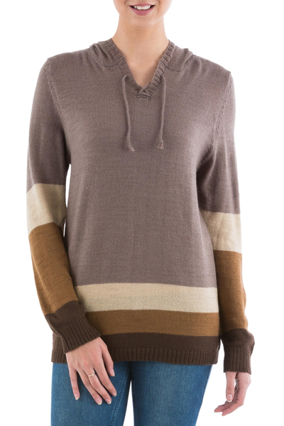 Brown Striped Hoodie Sweater from Peru