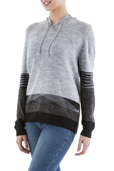 Black and Grey Striped Hoodie Sweater from Peru