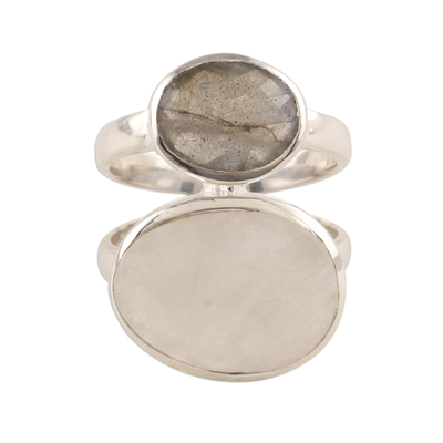 Rainbow Moonstone and Labradorite Cocktail Ring from India