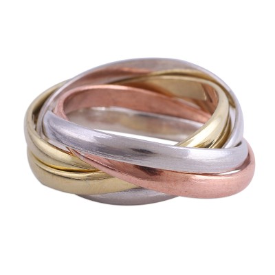 Sterling Silver Copper and Brass Band Ring from India