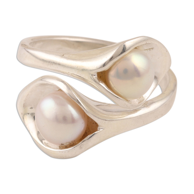Lily Flower Cultured Pearl Wrap Ring from India