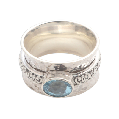 Blue Topaz and Sterling Silver Spinner Ring