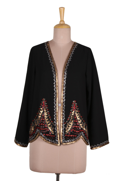 Black Jacket with Metallic Beadwork from India