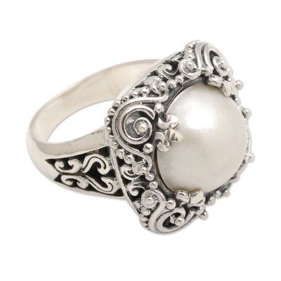 Modern Balinese Cultured Pearl Ring in Sterling Silver