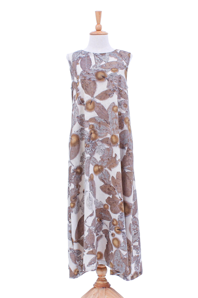 Sleeveless Cotton Maxi Dress with Floral Motif