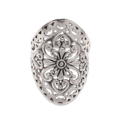 Openwork Pattern Sterling Silver Cocktail Ring from Bali