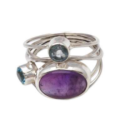 Amethyst and Blue Topaz Cocktail Ring from Bali