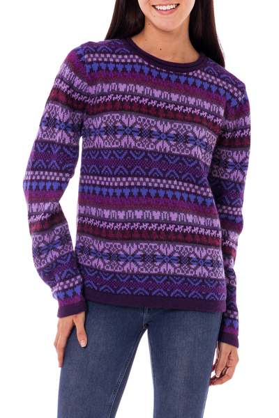Knit 100% Alpaca Snowflake Pattern Pullover Sweater