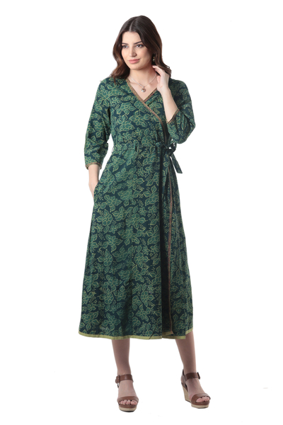 Kantha Stitch Cotton Wrap Dress