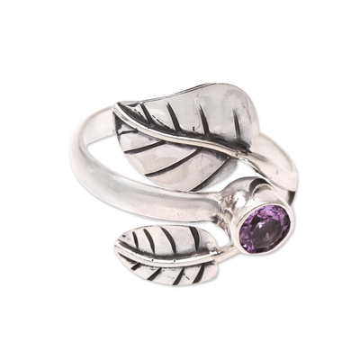 Leaf-Themed Amethyst Cocktail Ring from Bali