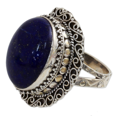 Hand Made Sterling Silver Lapis Lazuli Cocktail Ring India