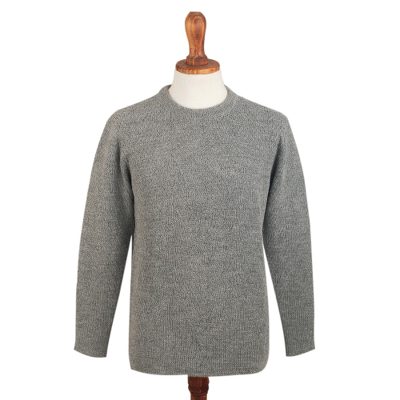 Textured Pale Blue-Grey 100% Alpaca Men