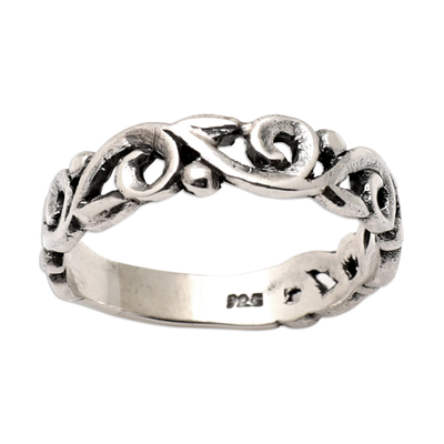 Vine-Themed Sterling Silver Band Ring in a Polished Finish