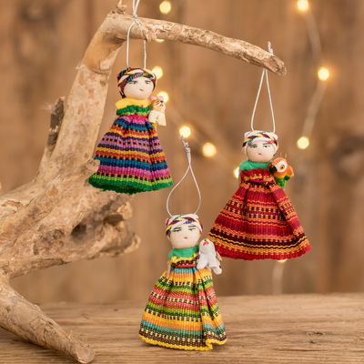 Set of 3 Handcrafted Cotton Worry Doll Ornaments