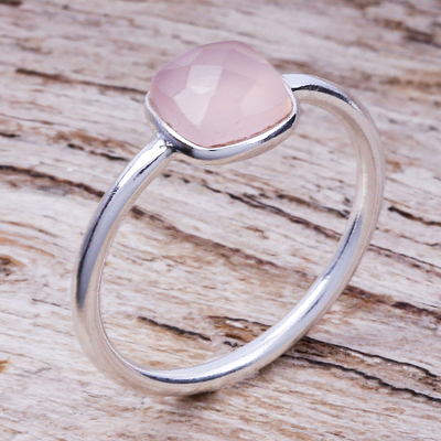 Hand Crafted Pink Chalcedony Solitaire Ring