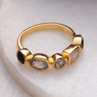 18k Gold-Plated One-Carat Multi-Gemstone Band Ring