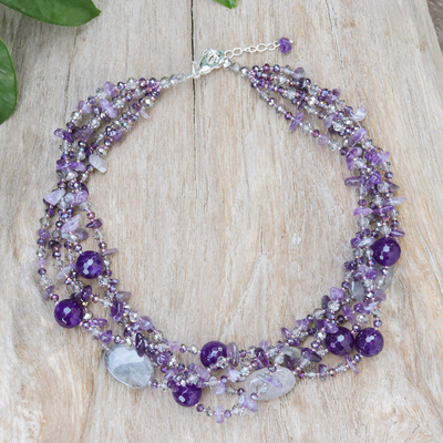 Hand-Crafted Multi-Gemstone Waterfall Necklace in Purple