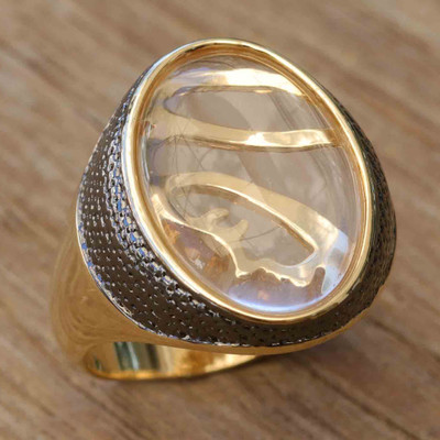 Gold-Accented Quartz & Rhodium Virgin Mary Cocktail Ring