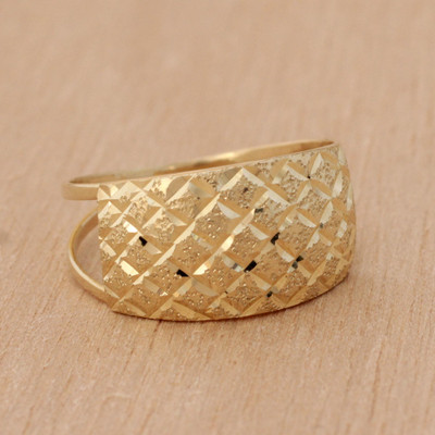 Diamond Motif 10k Gold Cocktail Ring from Brazil