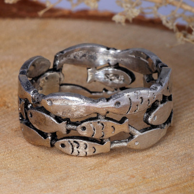 Armenian-Made Ocean-Inspired Sterling Silver Fish Band Ring