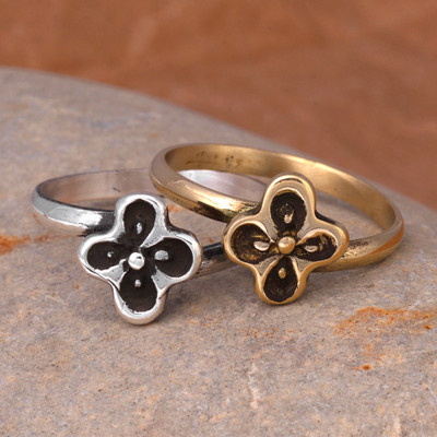 2-Piece Sterling Silver and Brass Spring Cocktail Ring Set