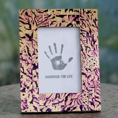Gold and Purple 4 x 6 Handcrafted Glass Mosaic Photo Frame