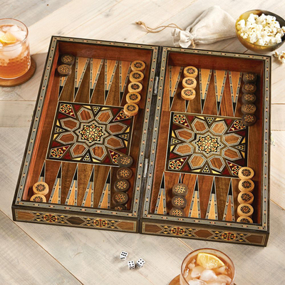 Mosaic Wood-inlaid Backgammon Set