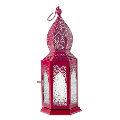 Maroon Hanging Candle Holder Lantern with Decorative Glass