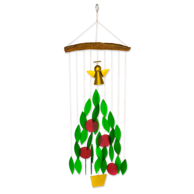 Glass and Driftwood Angel Christmas Tree Windchime