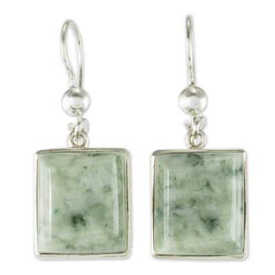 Unique Central American Sterling Silver Dangle Jade Earrings