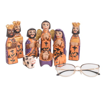 Hand Crafted Nativity Scene Wood Sculpture (Set of 10)