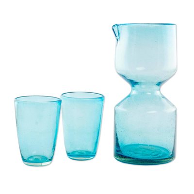 Handblown Recycled Glass Pitcher Set for 2