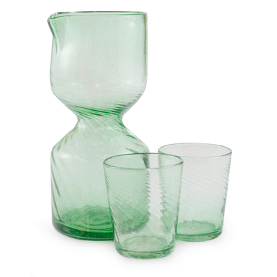 Handblown Green Recycled Glass Pitcher Set for 2