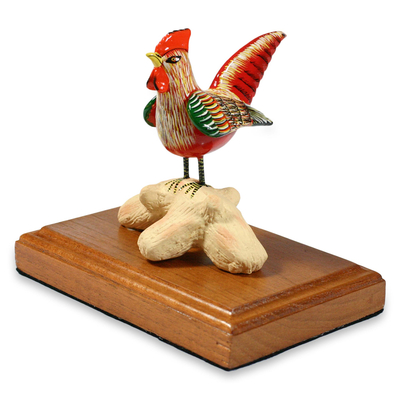 Handcrafted Ceramic and Cedar Wood Bird Sculpture