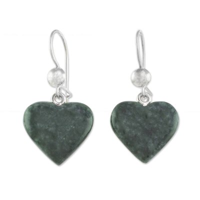 Heart Shaped Jade Dangle Earrings from Central America