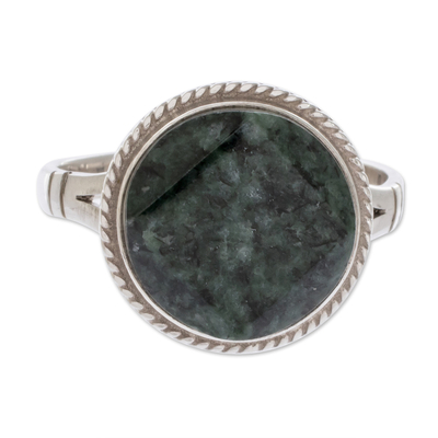 Sterling Silver Green Jade Cocktail Ring