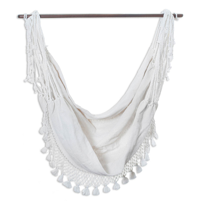 Hand Crafted White Cotton Hammock Swing from Guatemala