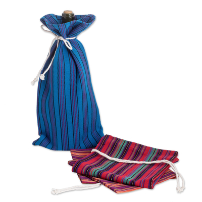 Colorful Handwoven Cotton Wine Bottle Bags (Set of 3)