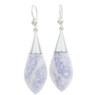 Central American Modern Silver and Jade Dangle Earrings