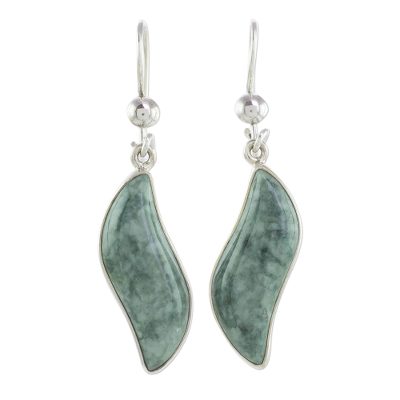 Modern Sterling Silver Dangle Jade Earrings