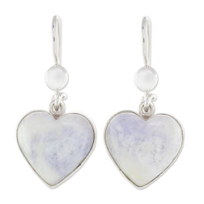 Lavender Jade Heart Shaped Sterling Silver Earrings