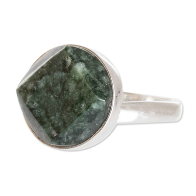 Modern Sterling Silver and Jade Cocktail Ring from Guatemala